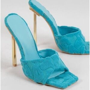 SHEIN Blue Heels with Gold Accents